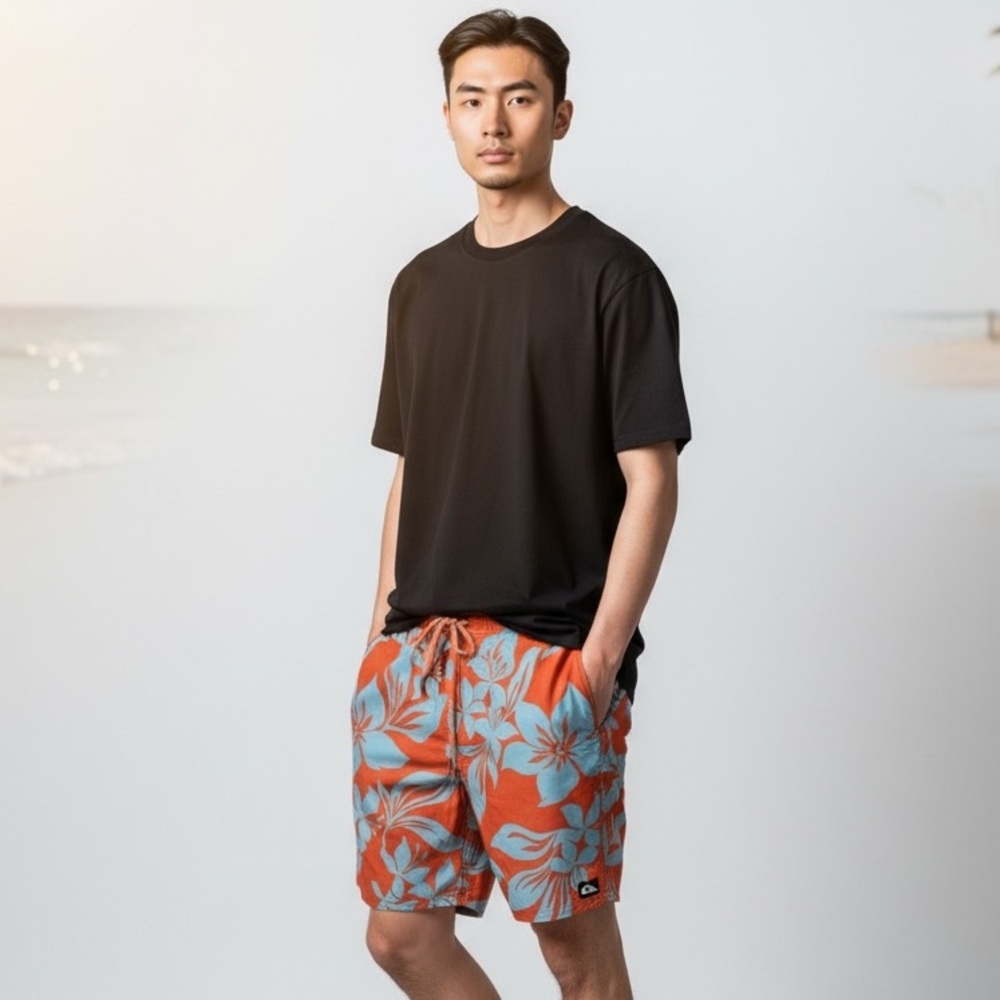 Quiksilver Men's S Brief Lined Board Shorts Hybrid Orange‎ Tropical Inseam 6.5"